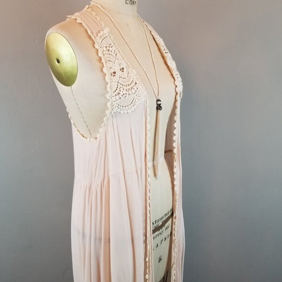 POL Blush Pink Boho Vest with Ivory Lace Women's Size Small - Picture 7 of 8